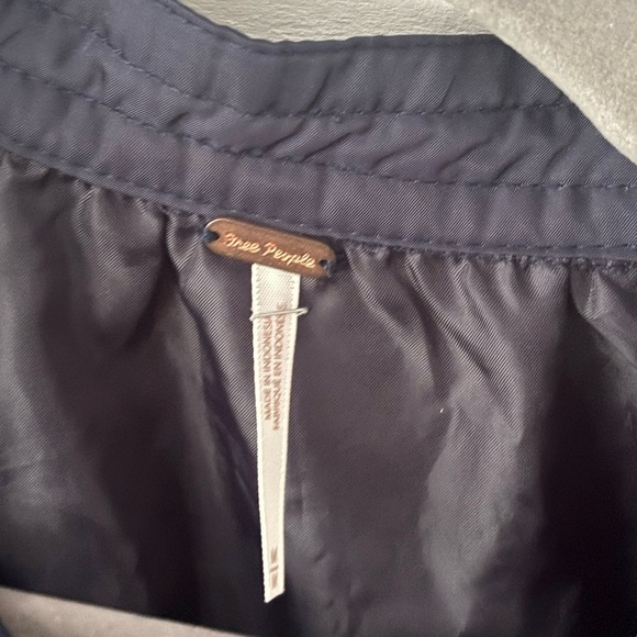 Free People Navy Bomber Jacket with Ribbed Collar and Relaxed Fit - Picture 4 of 12